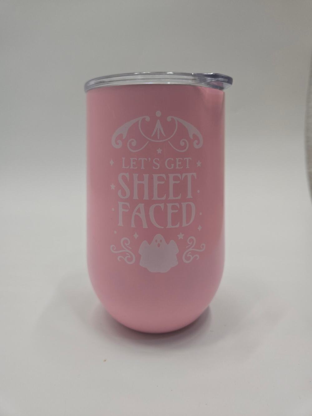 Zinny Let's Get Sheet Faced Halloween Tumbler 16 Oz Pink Ghost Stainless Steel